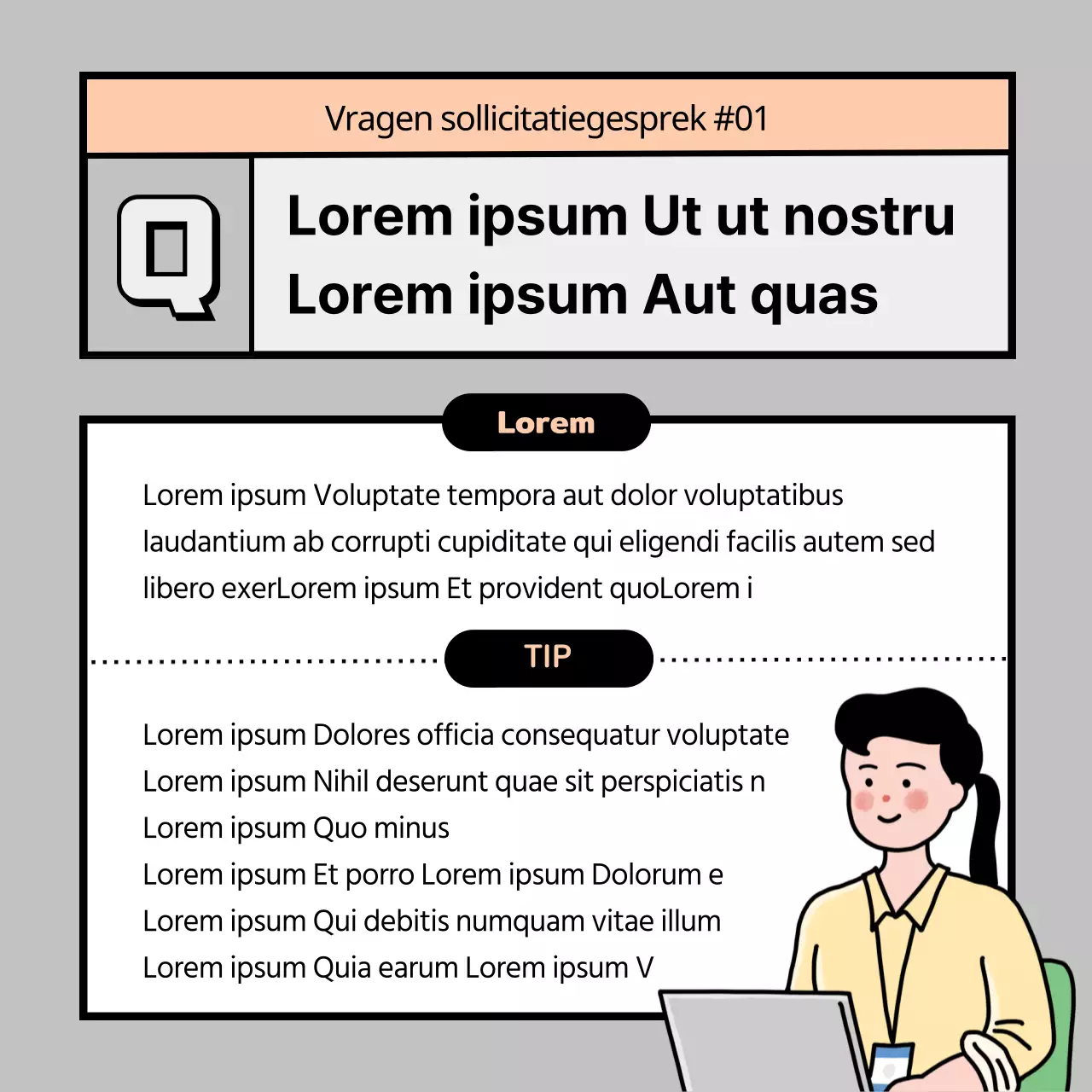 Oranje en zwarte tips voor verwachte interviewvragen en modelantwoorden