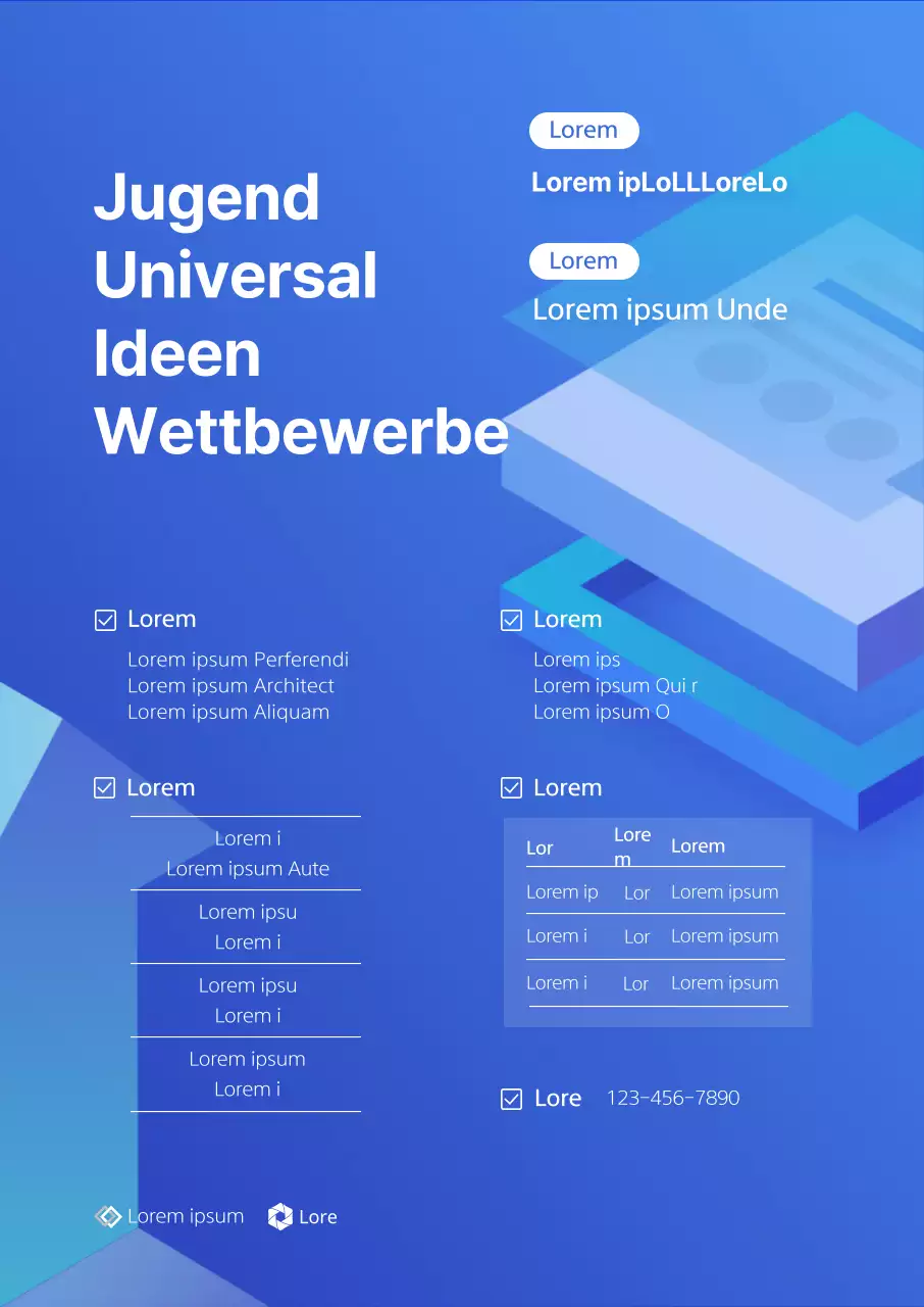 Rekrutierungsaktivität mit blauem Hintergrund und 3D-Illustrationen von Formen