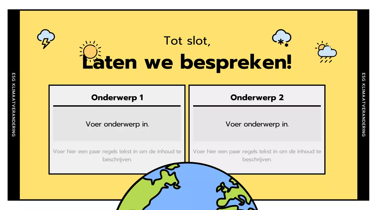 Eenvoudige ESG en klimaatverandering in geel en zwart