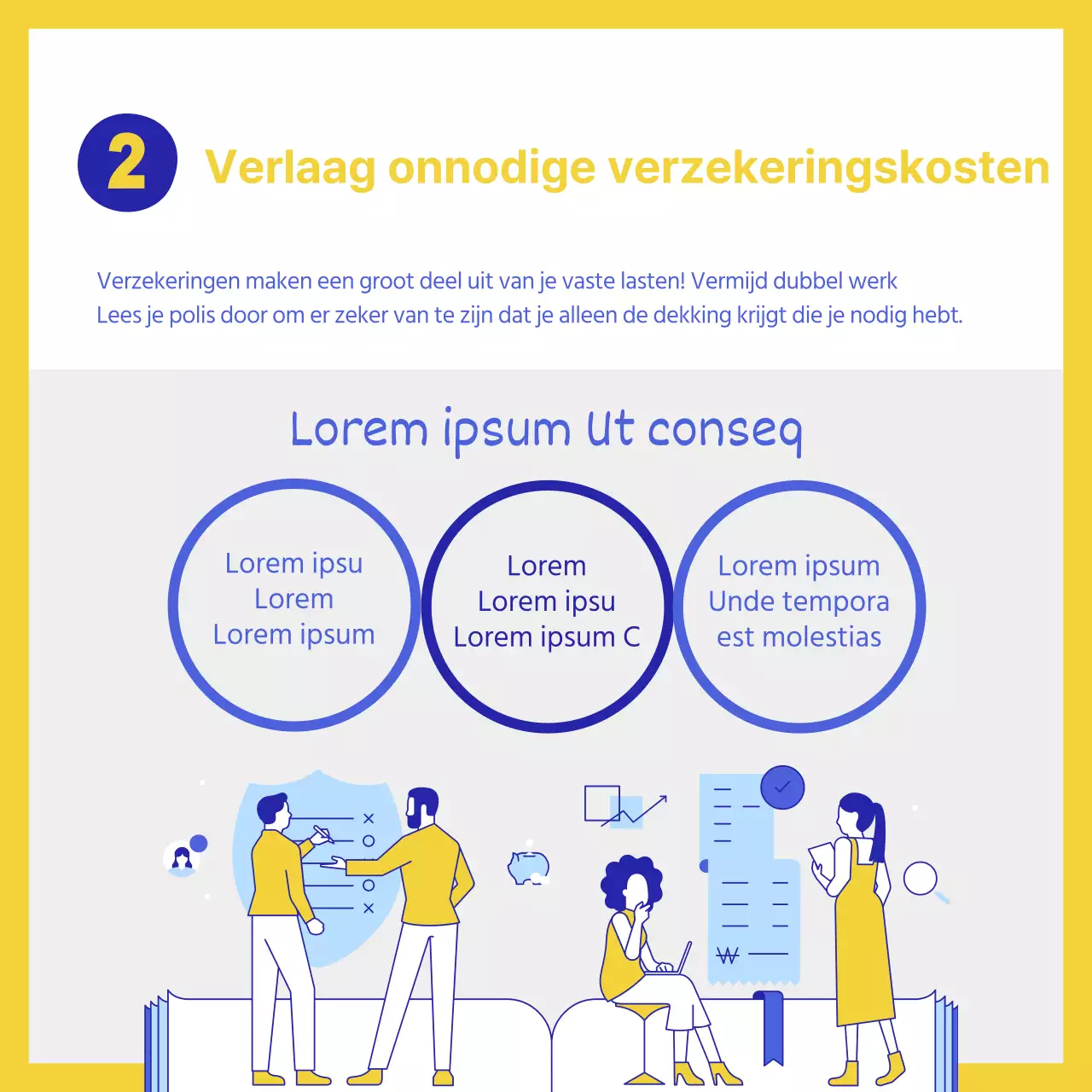 Eenvoudige financiële tips uitgelegd in blauw en geel