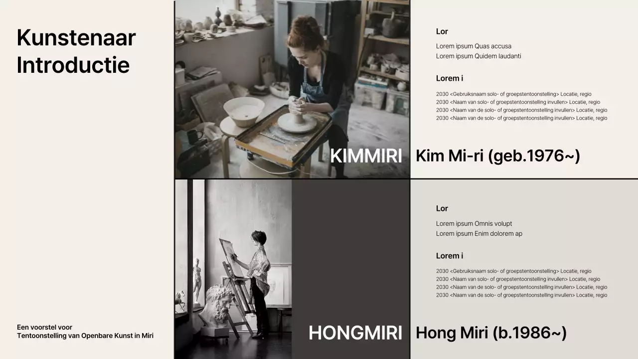 Tentoonstellingsvoorstel met beige-zwarte rasteraccenten