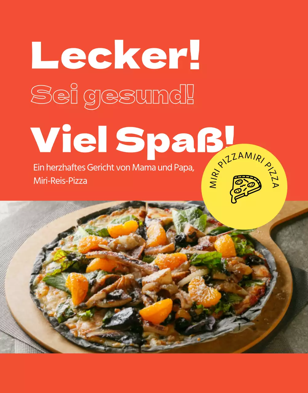 Orangefarbene und ellenbogenfarbene Pizzaförderung Details