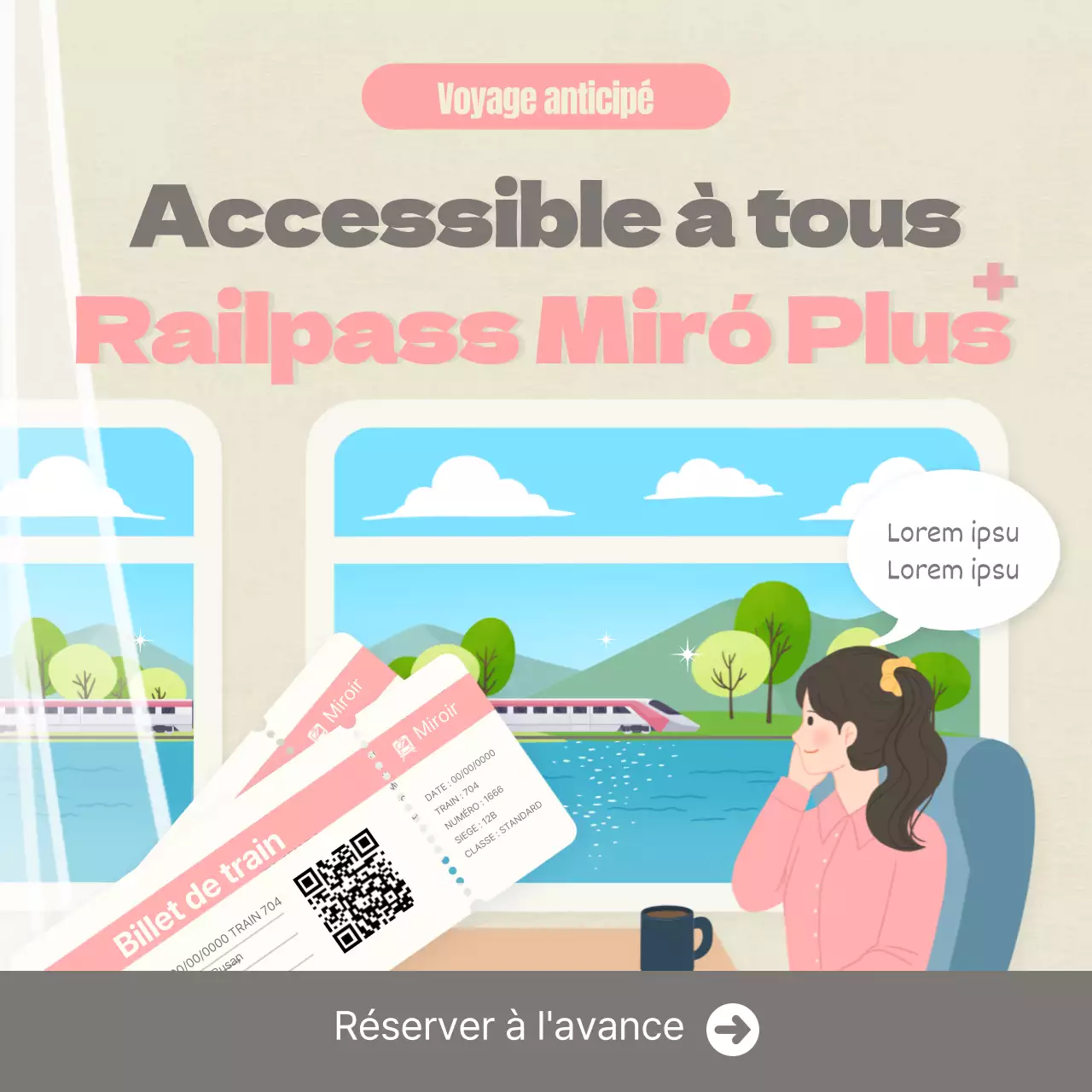 Beige Grey Pink Illustration Railway Day Rail Pass Social Media