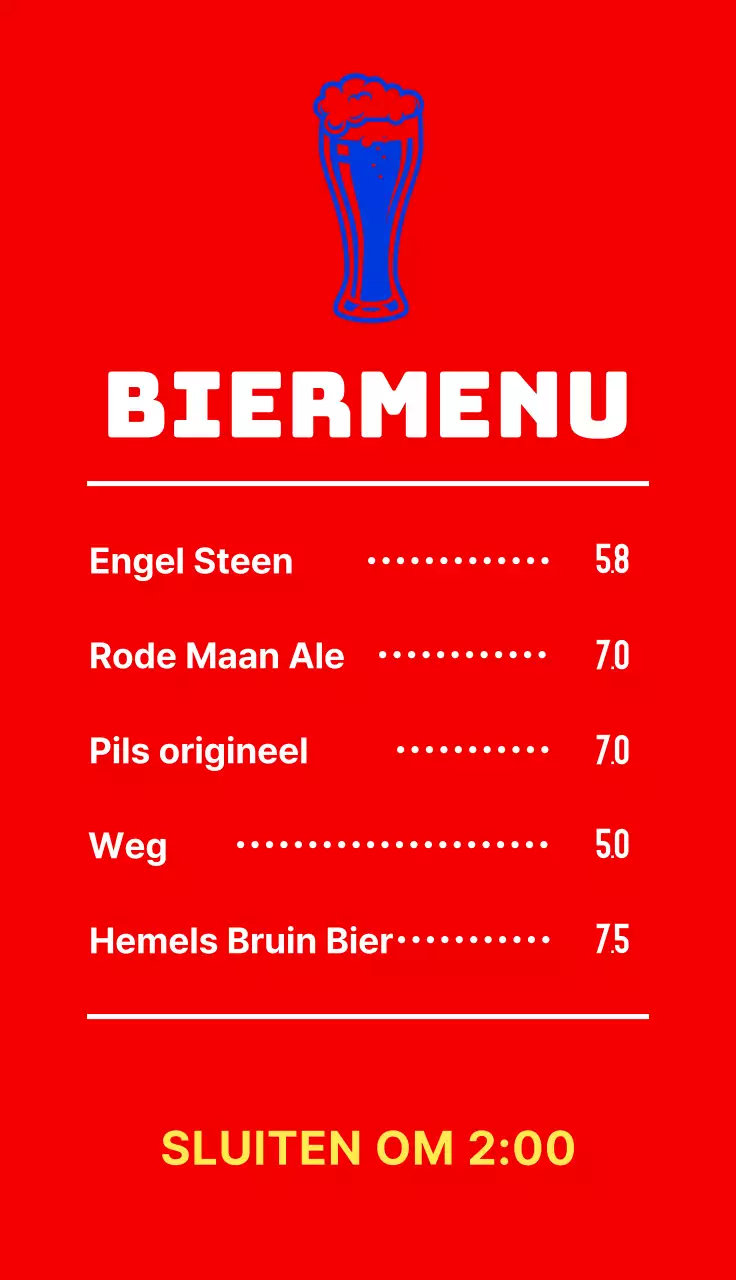 Biercafé menubord met hippe bierillustraties in blauw