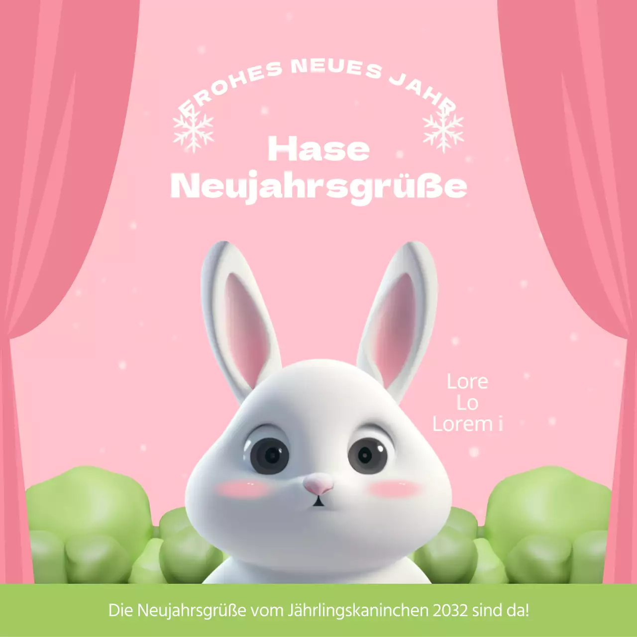 Stereoskopischer 3D-Hasen-Neujahrsgruß in Rosa und Chartreuse