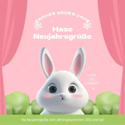 Stereoskopischer 3D-Hasen-Neujahrsgruß in Rosa und Chartreuse