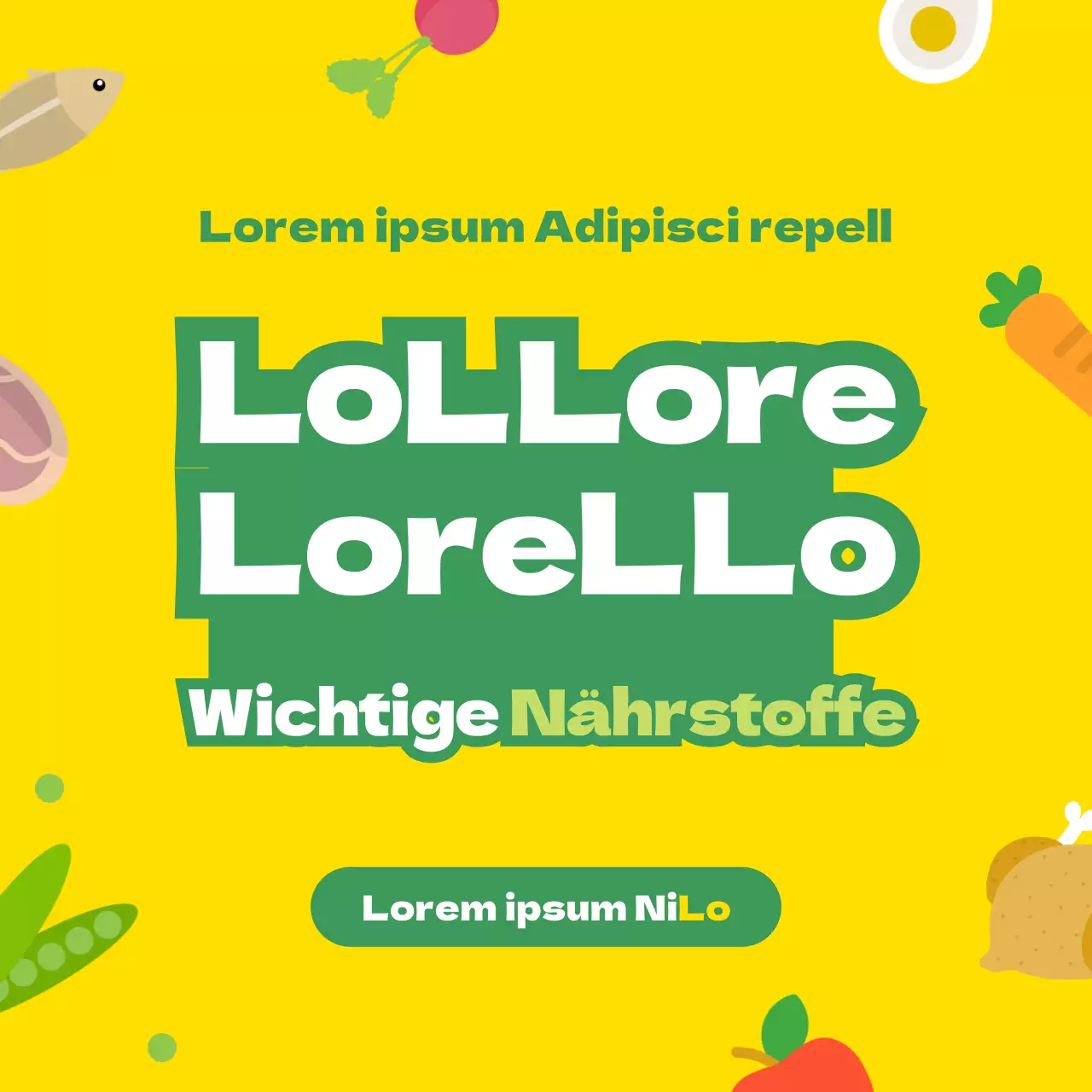 Förderung von Ernährungsprodukten mit gelben und grünen Illustrationen