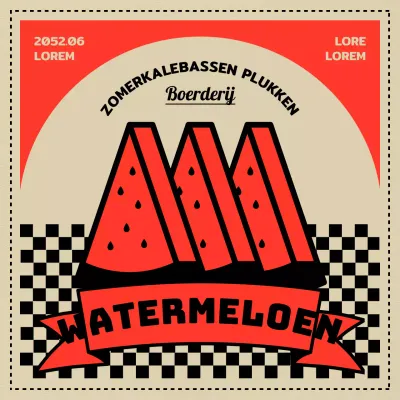 Retro concept watermeloen plukken in beige en rood
