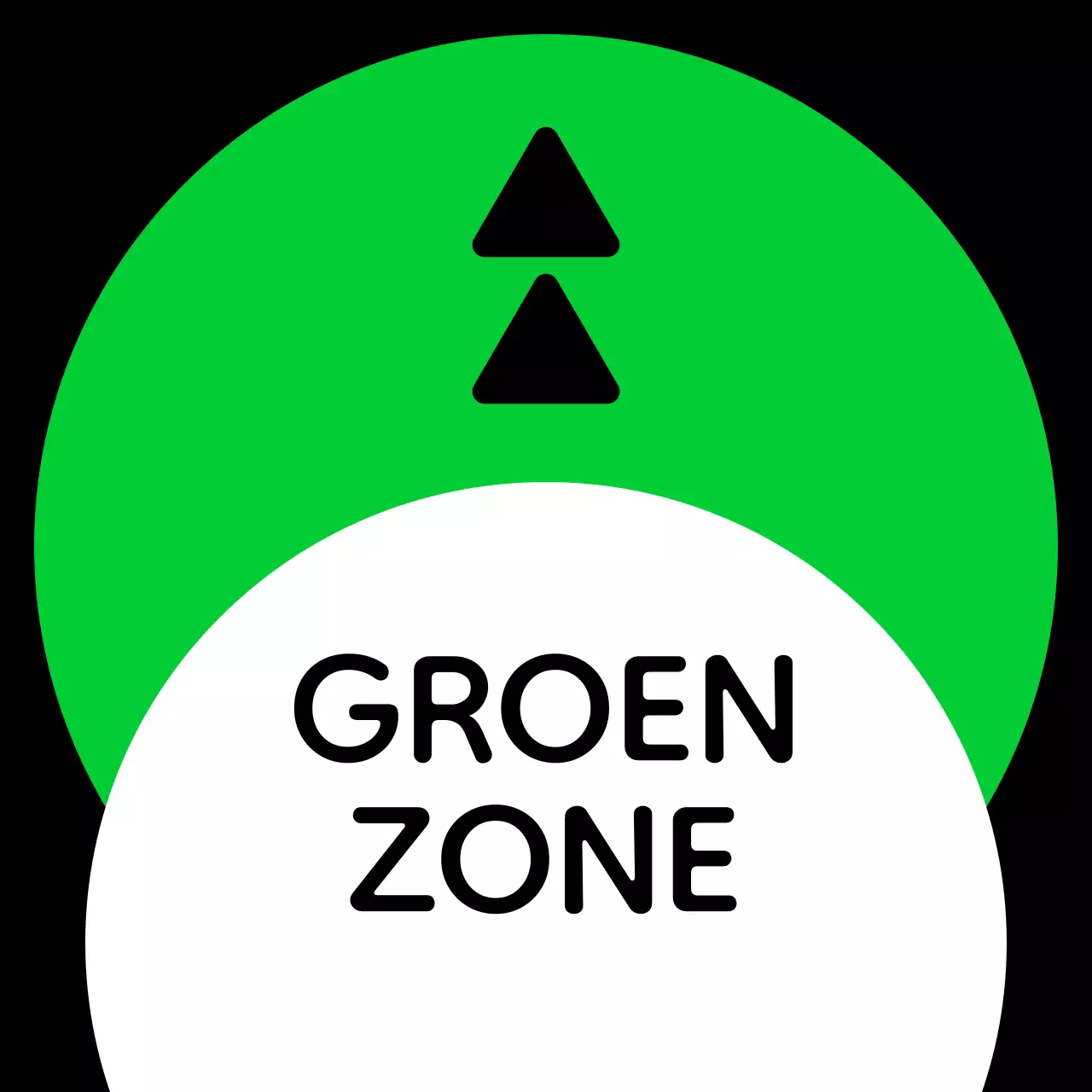 Een eenvoudige zonegids met groene blauwe paarse locatietekst en driehoekige vierkante geometrie