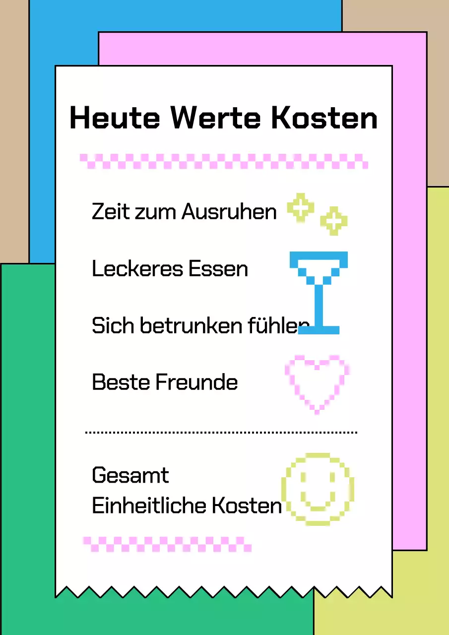 Quittung Konzept Pub Poster in rosa und hellblau und gelb