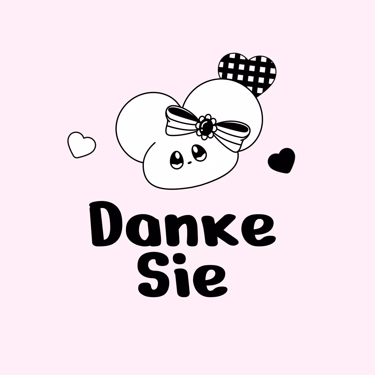 Dankeschön-Artikel mit einer niedlichen rosa und schwarzen Maus-Figur.