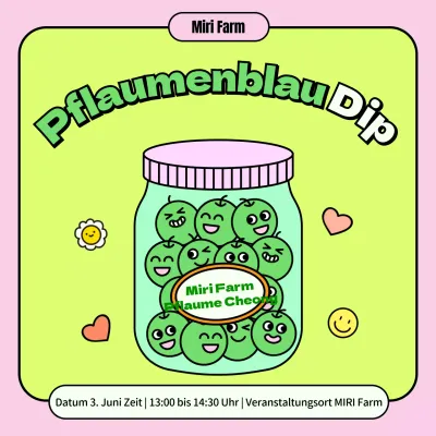 Förderung der grünen, niedlichen Figuren des Pflaumengetränks