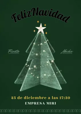 Invitación al árbol de Navidad brillante con fondo verde