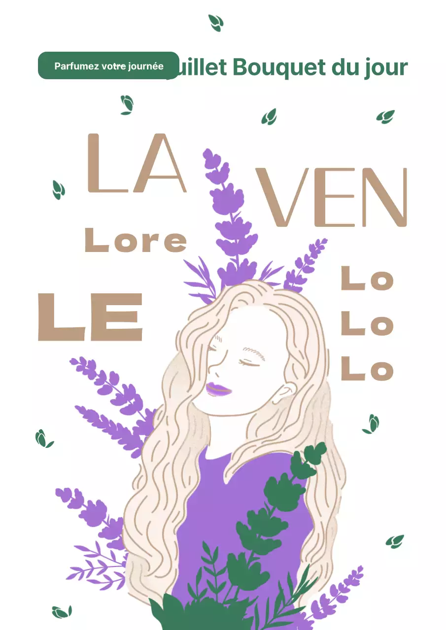 Pourpre Vert Or Illustration plate et sensuelle pour promouvoir le bouquet de lavande