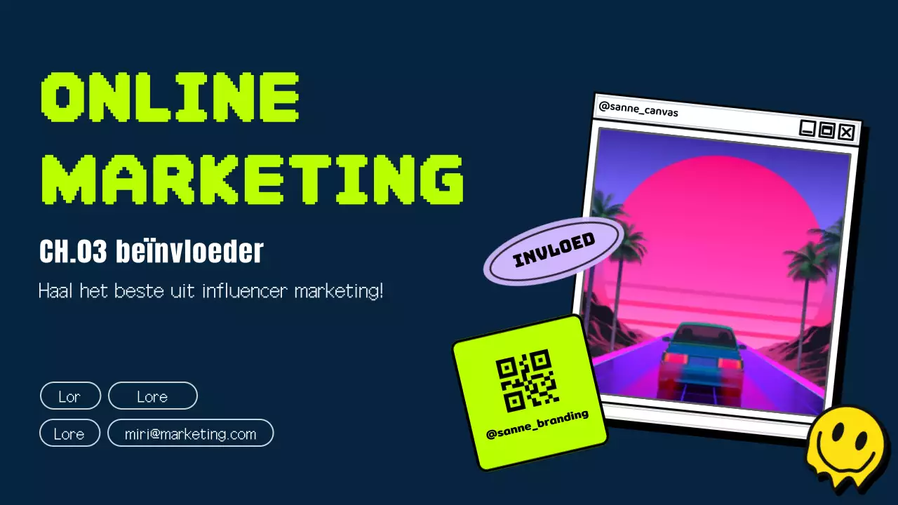 Een retro social media-thema in marineblauw en neonkleuren