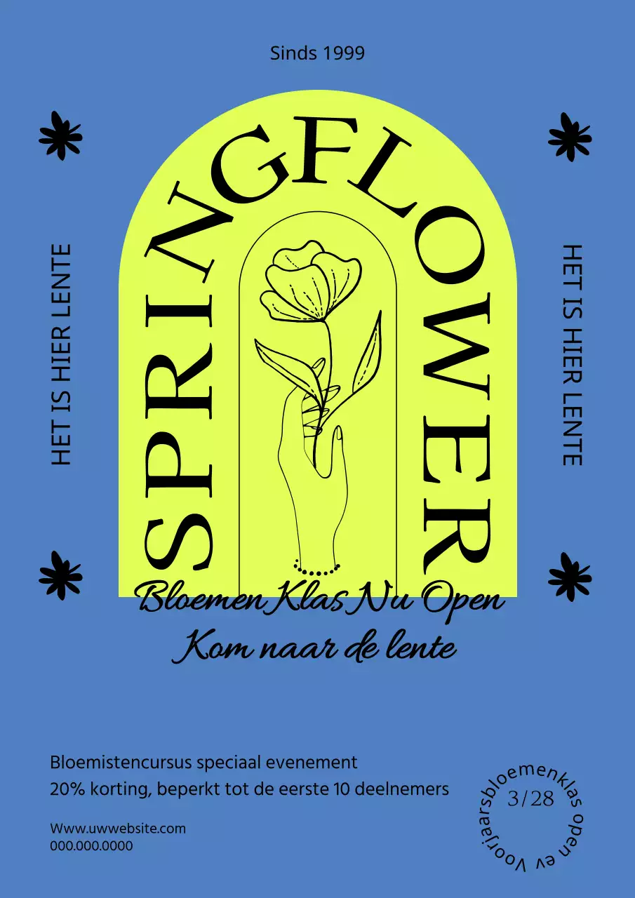 Een eenvoudig lentefeest in blauw en fluorescerend geel