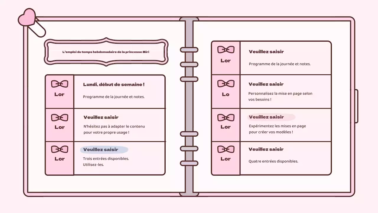 Kit de présentation du concept d'agenda mignon en rose