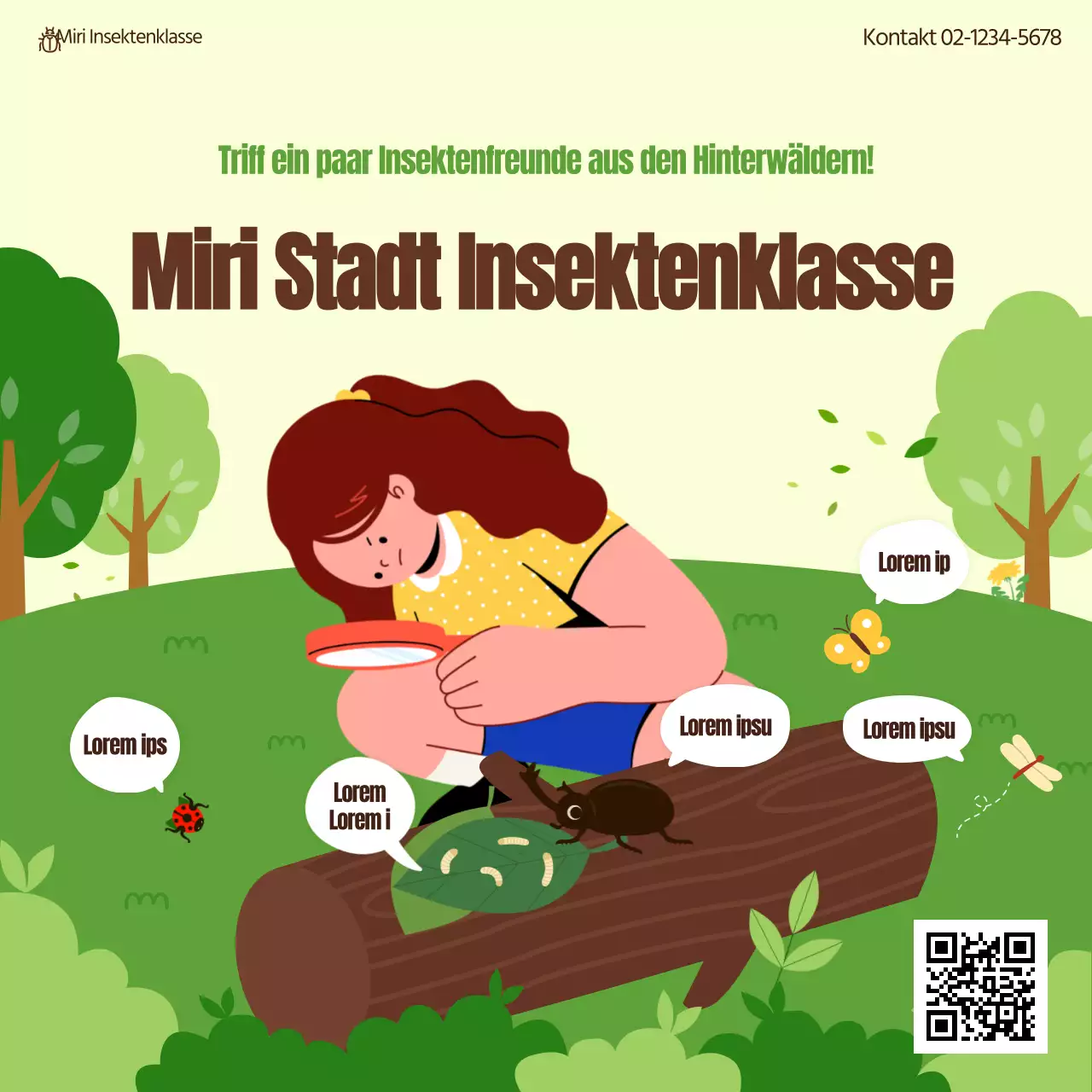 Insektenklassenzimmer mit Waldfiguren Insektenillustrationen Quadrate für soziale Medien