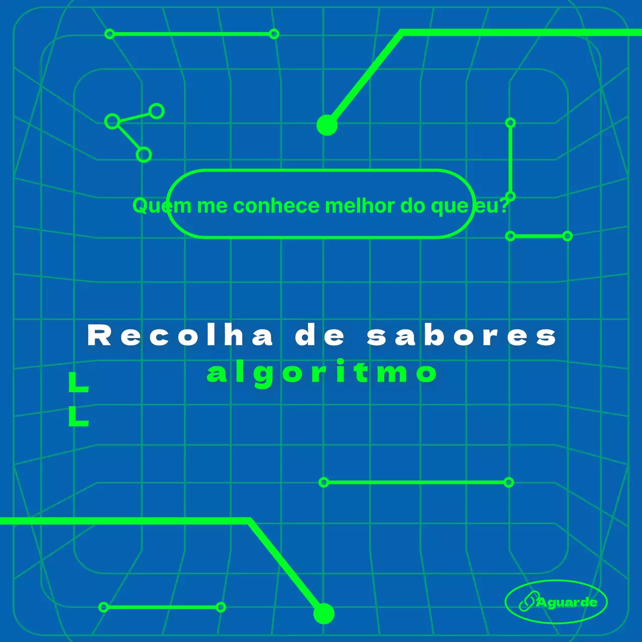 Tema de recomendação algorítmica com fundo azul e linhas de ligação