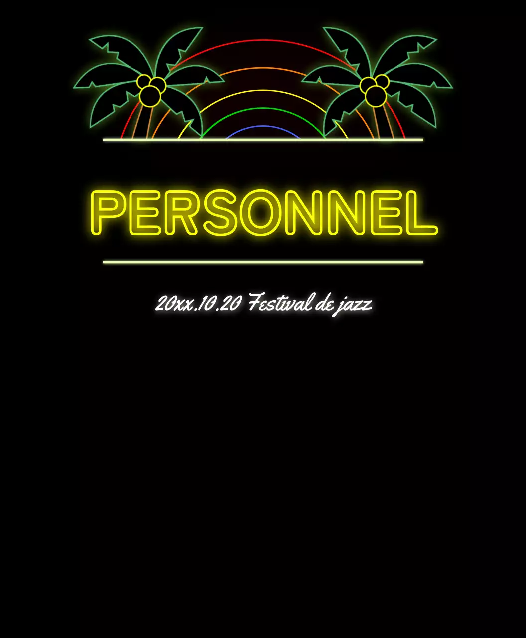 T-shirt du festival de jazz avec des néons roses et multicolores