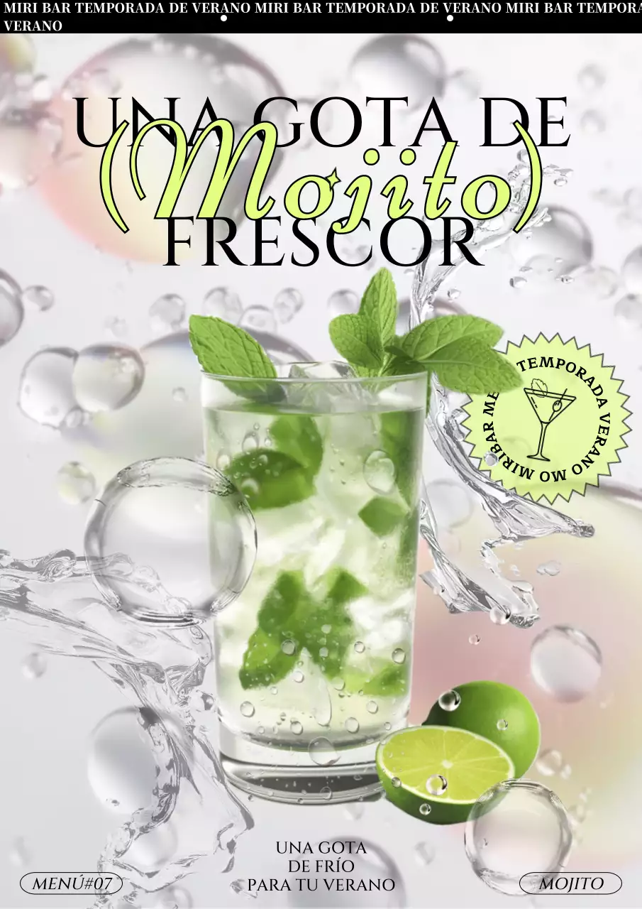 Promocione los mojitos con una moderna combinación de colores en blanco y chartreuse