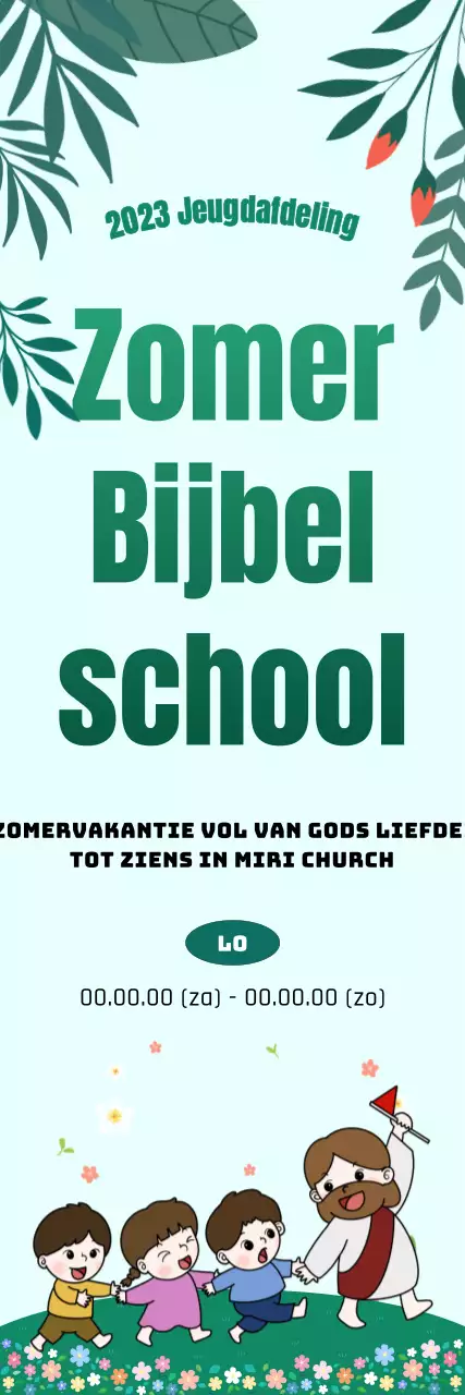Bijbelschool in een weelderige groene bloementuin