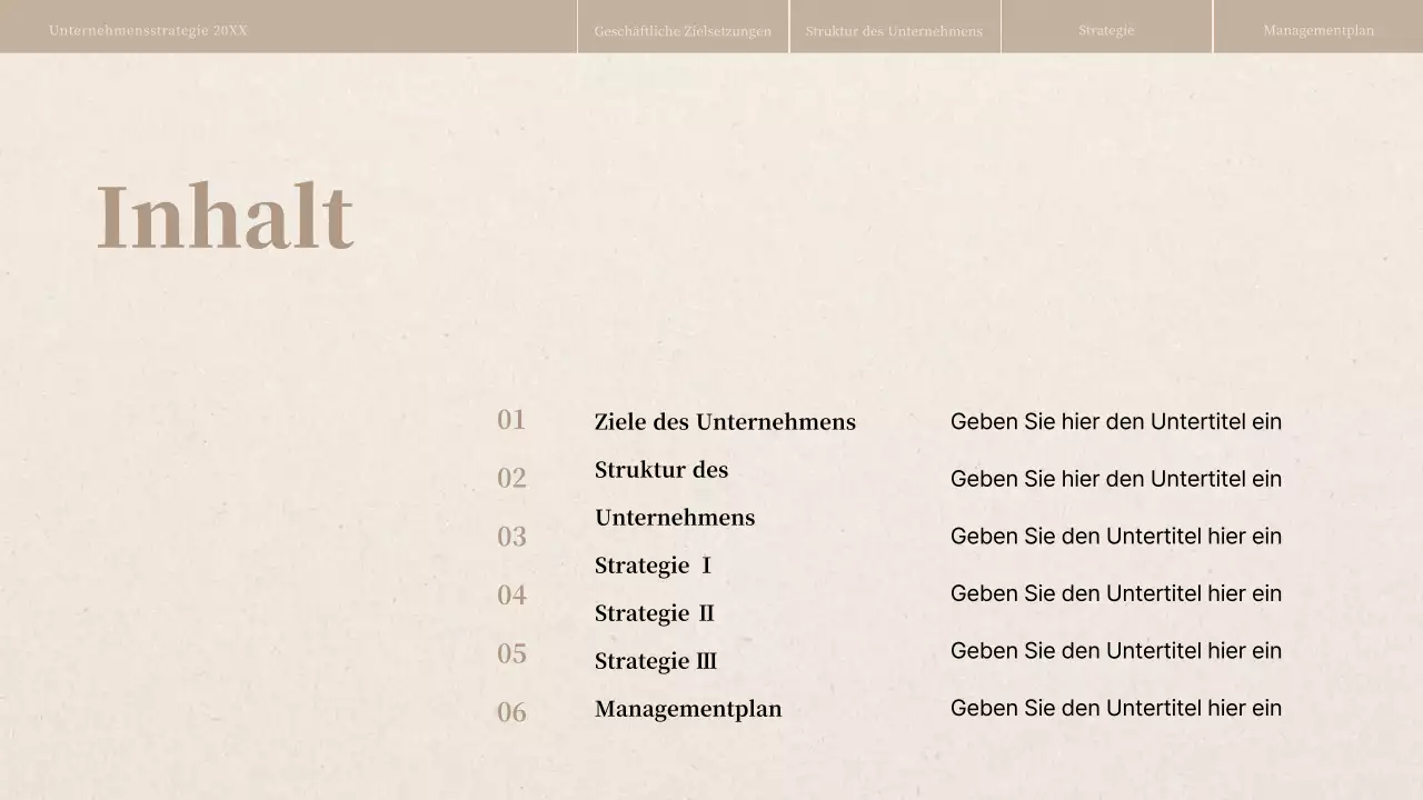 Geschäftsstrategiebericht mit beiger Papierstruktur
