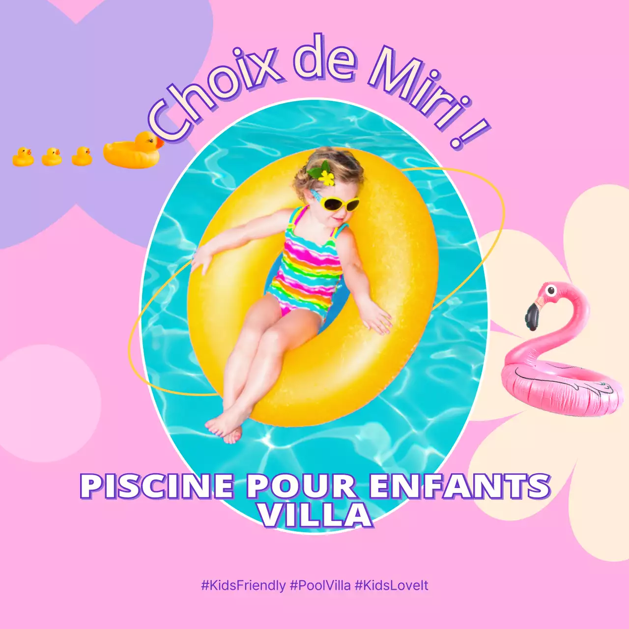 Faites la promotion de votre annonce avec un enfant jouant dans l'eau sur fond rose.