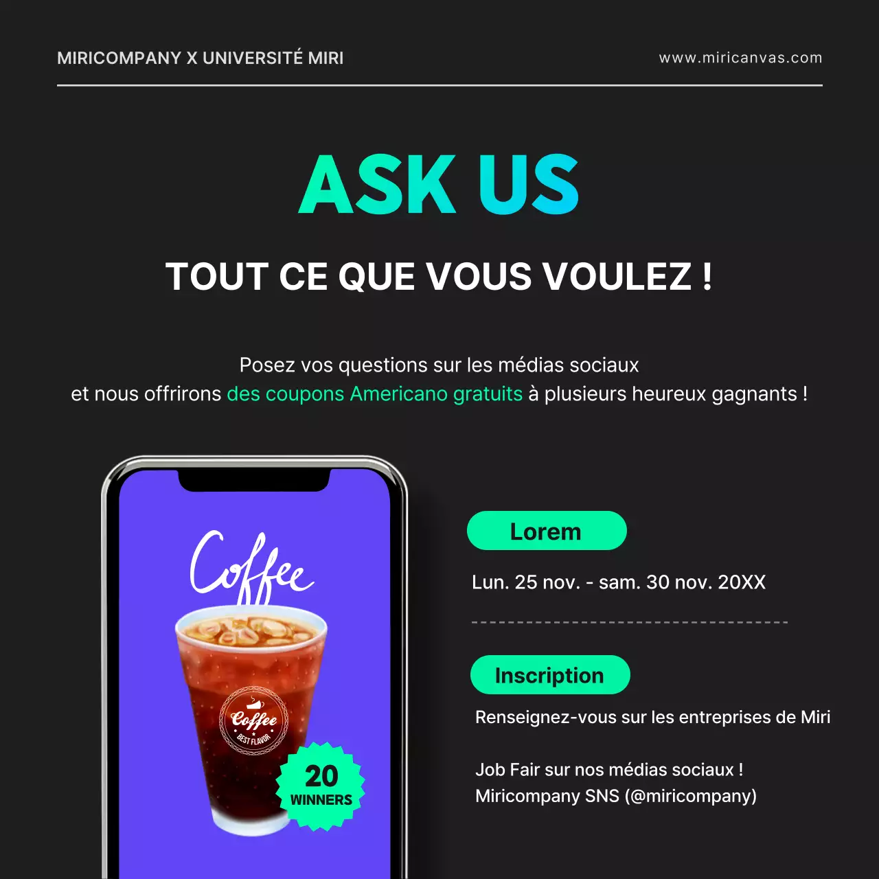 Un salon de l'emploi en ligne pour un développeur informatique, avec une ambiance citadine, des formes géométriques en noir et des couleurs néon.