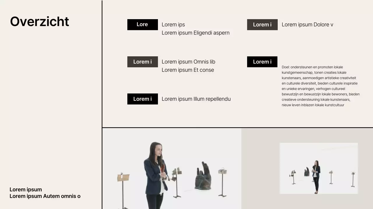 Tentoonstellingsvoorstel met beige-zwarte rasteraccenten