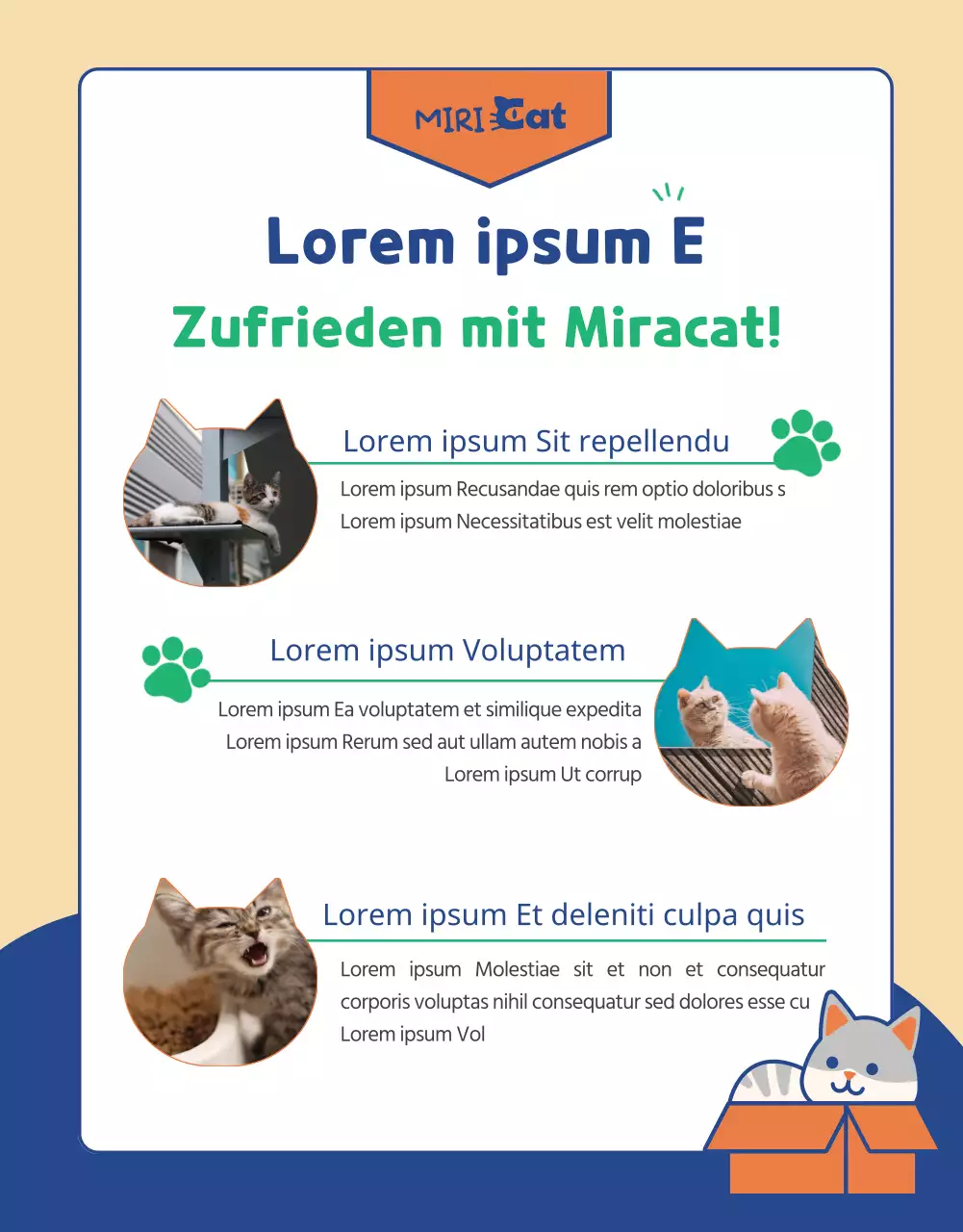 Ein All-in-One-Angebot an grünem und marineblauem Katzenzubehör