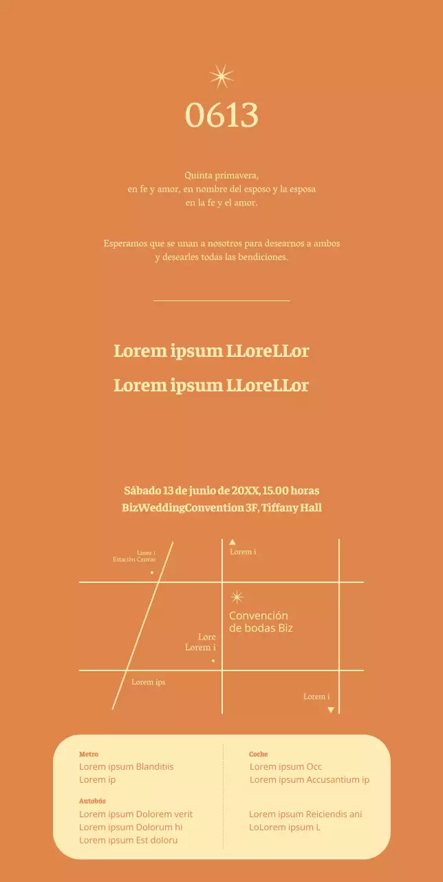 Emotiva invitación de boda sencilla con fondo naranja
