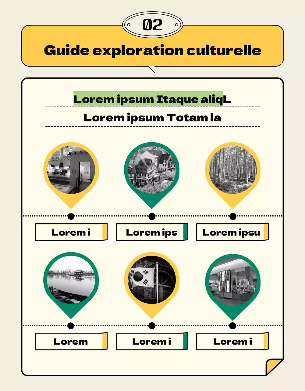 Mise en page fractionnée jaune et rose Guide de participation aux visites culturelles locales