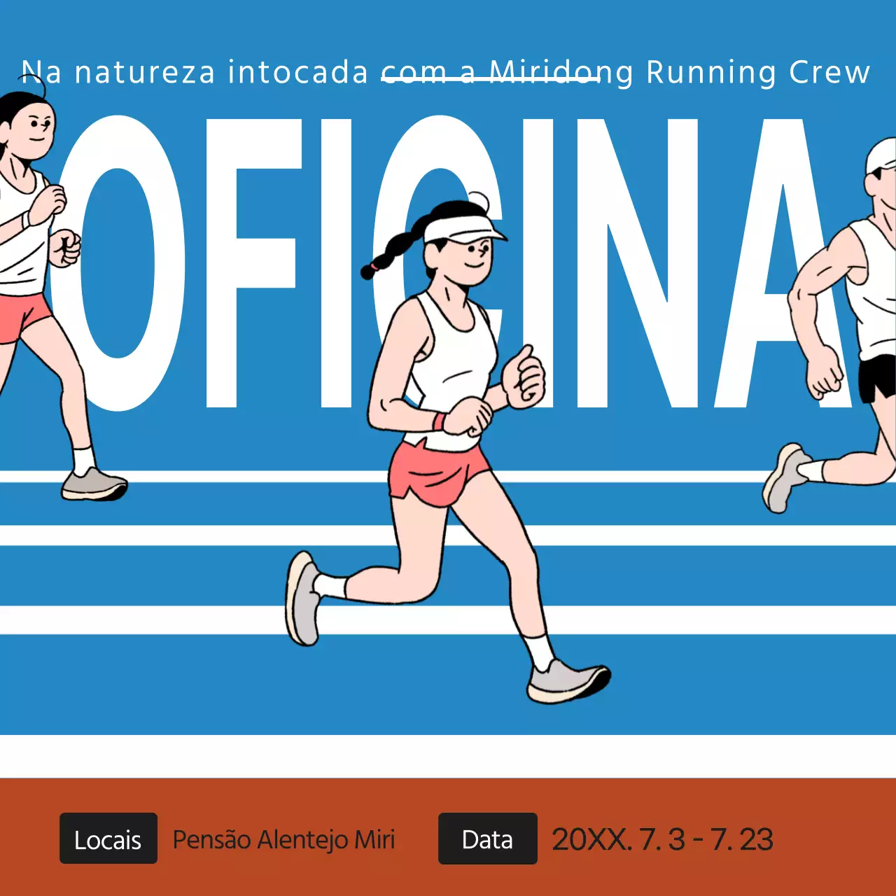 Anúncio de workshop para o conceito de ilustração de corrida azul-castanho