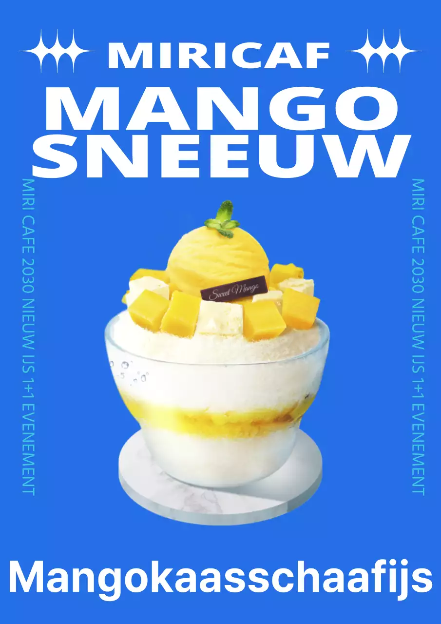 Het nieuwe schaafijsmenu promoten met een eenvoudig blauw kleurenschema