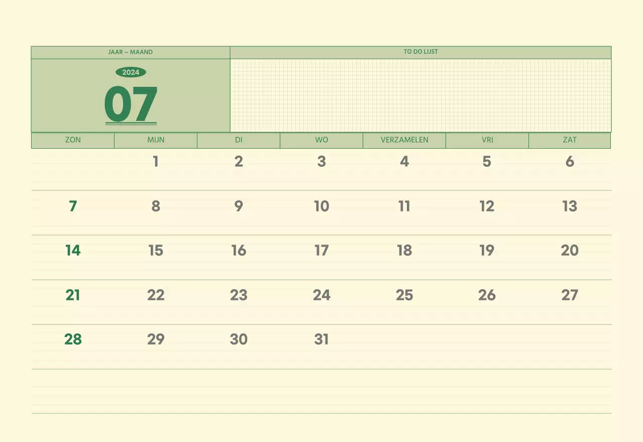 SAT D-day notitieblok concept wandkalender in groen en lichtgeel
