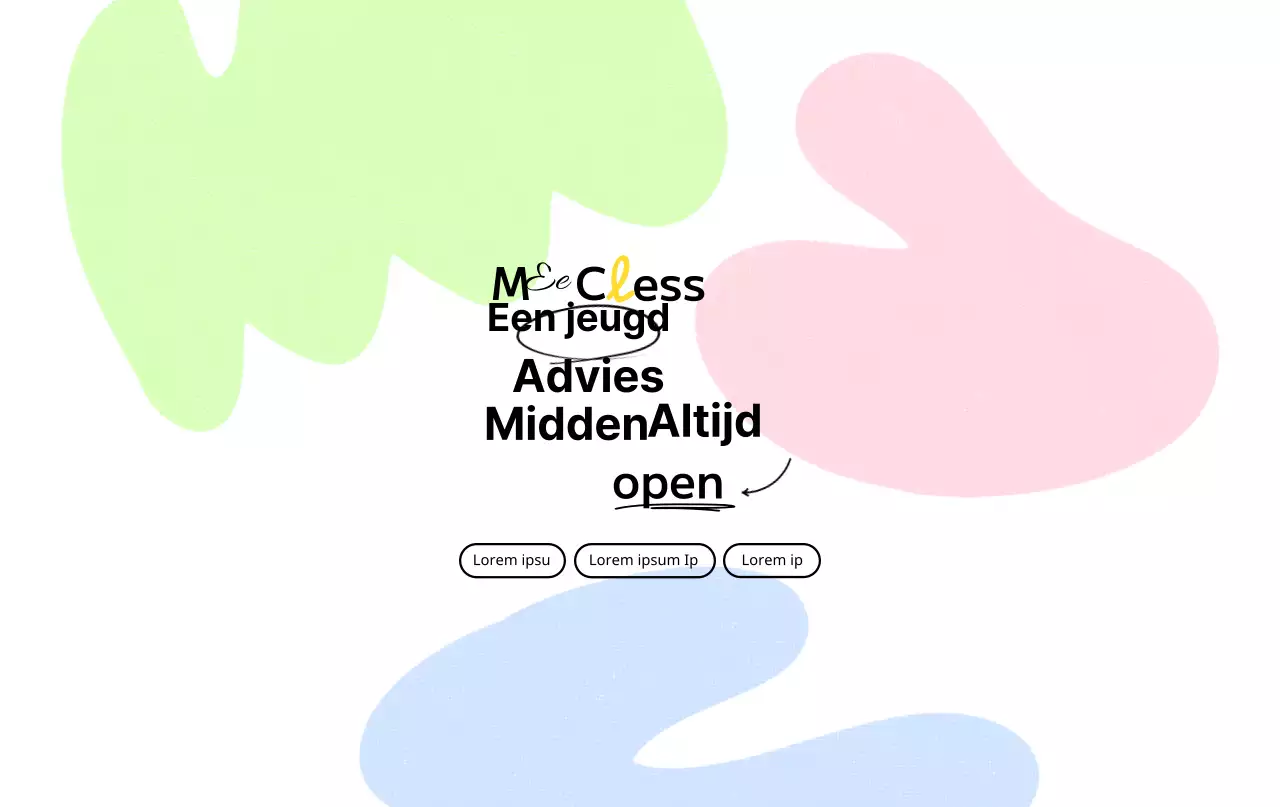 Een adviesklas op de campus met een kleurrijk typografisch concept