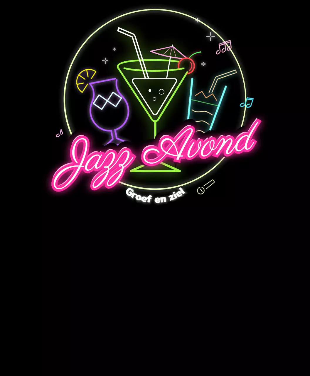 Jazz festival t-shirt met roze en veelkleurige neonlichten