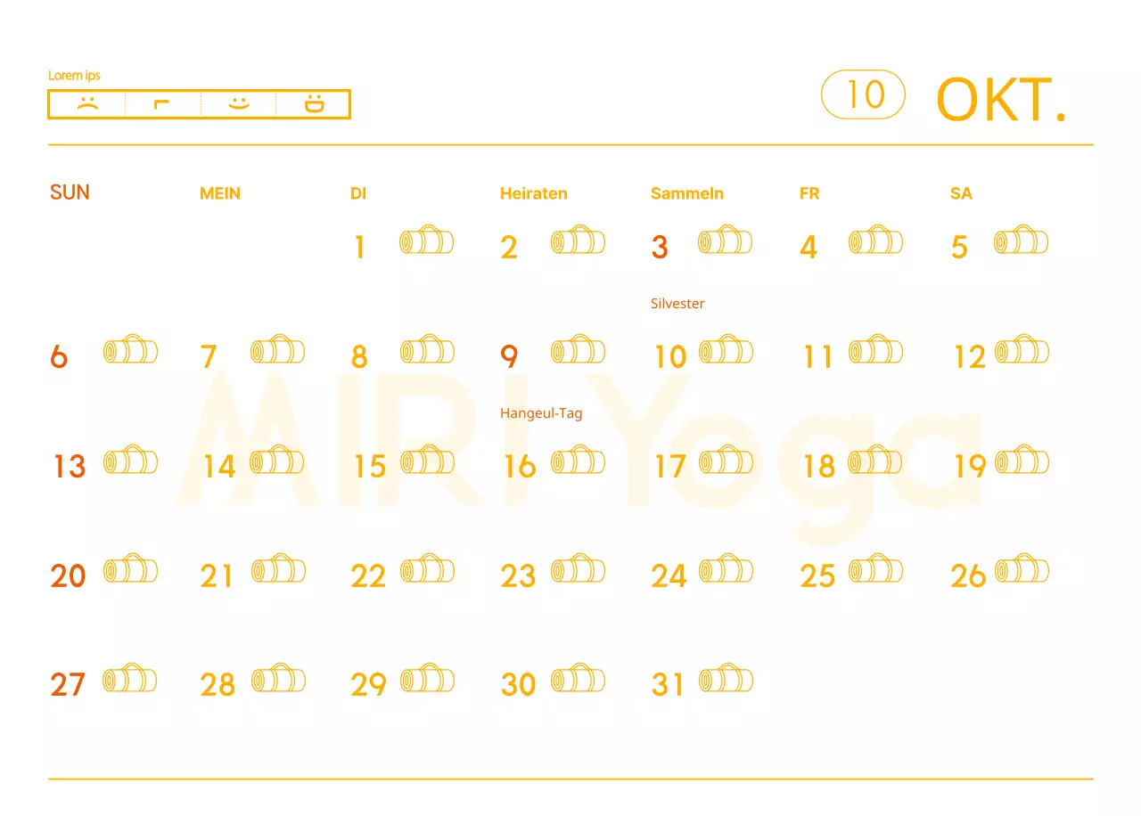 Orangefarbene Kalender zum Verschenken bei der Werbung für Ihr Yogastudio