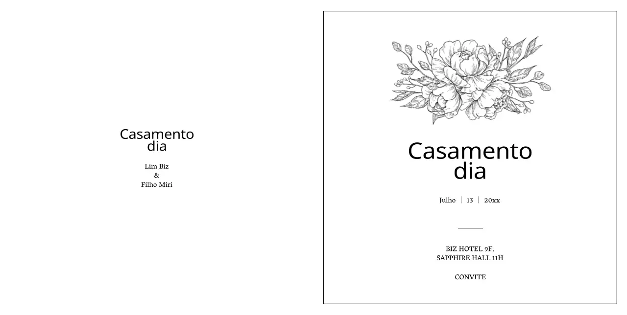Convite de casamento sentimental com flores desenhadas à mão