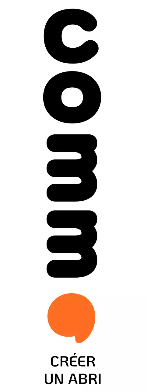 Logo d'une société de conception d'espaces avec des couleurs orange et noire.