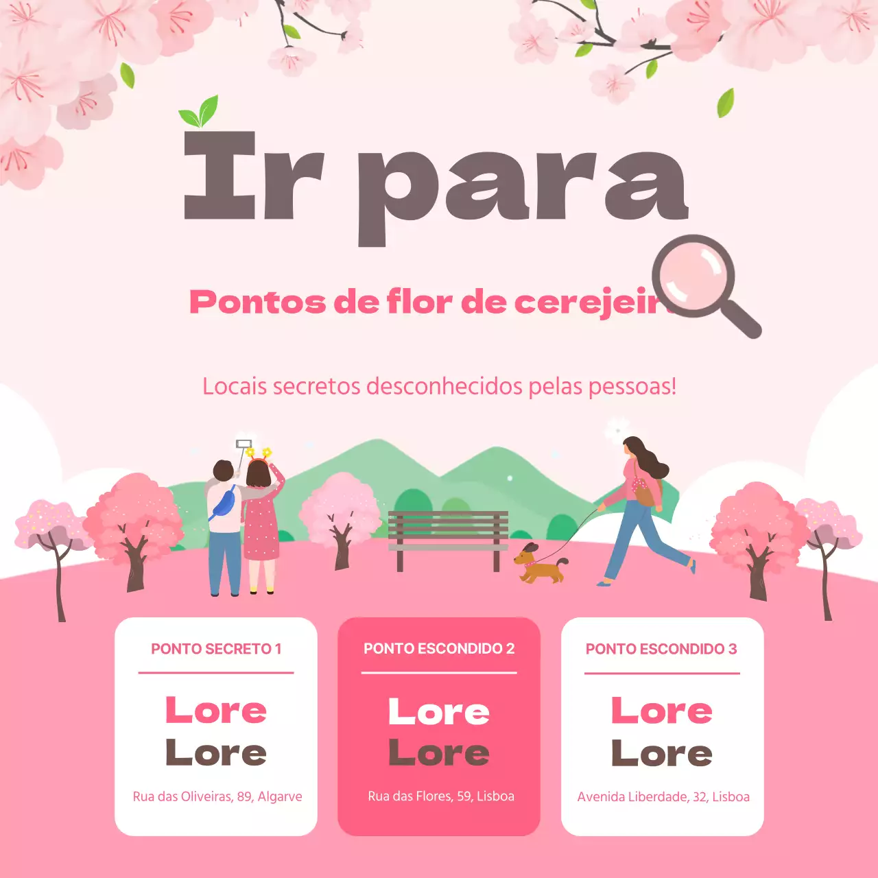 Pontos de flores de cerejeira cor-de-rosa no Instagram
