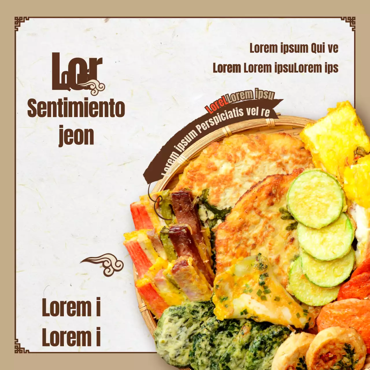 Se vende una fuente de comida Chuseok marrón de inspiración tradicional y temática festiva