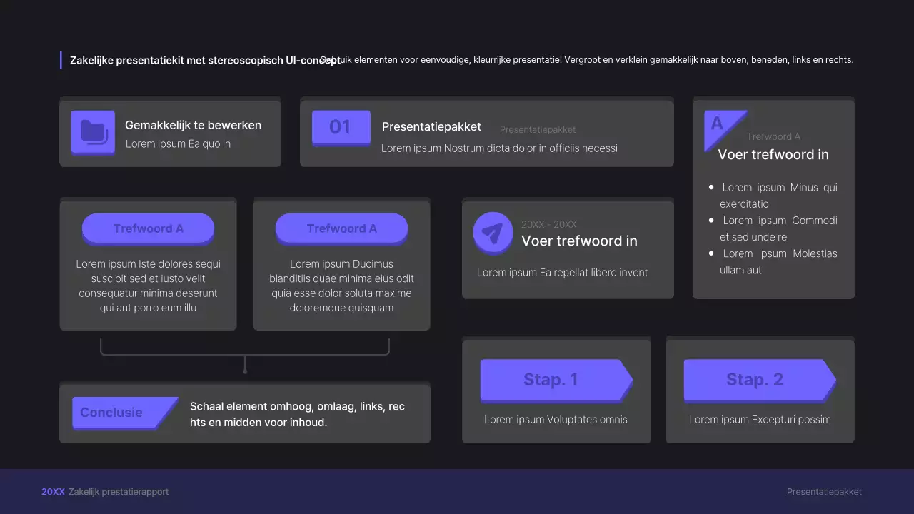 Paarse, driedimensionale UI-concept zakelijke presentatie kit