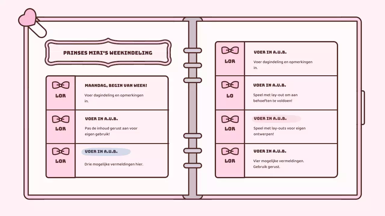 Schattige agenda concept presentatieset in roze