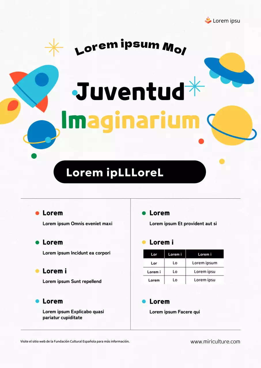 Convocatoria de actividades con ilustraciones en color de conceptos espaciales