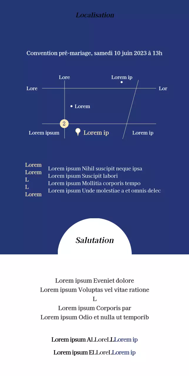 Invitation à un mariage sur fond bleu et dans un style épuré