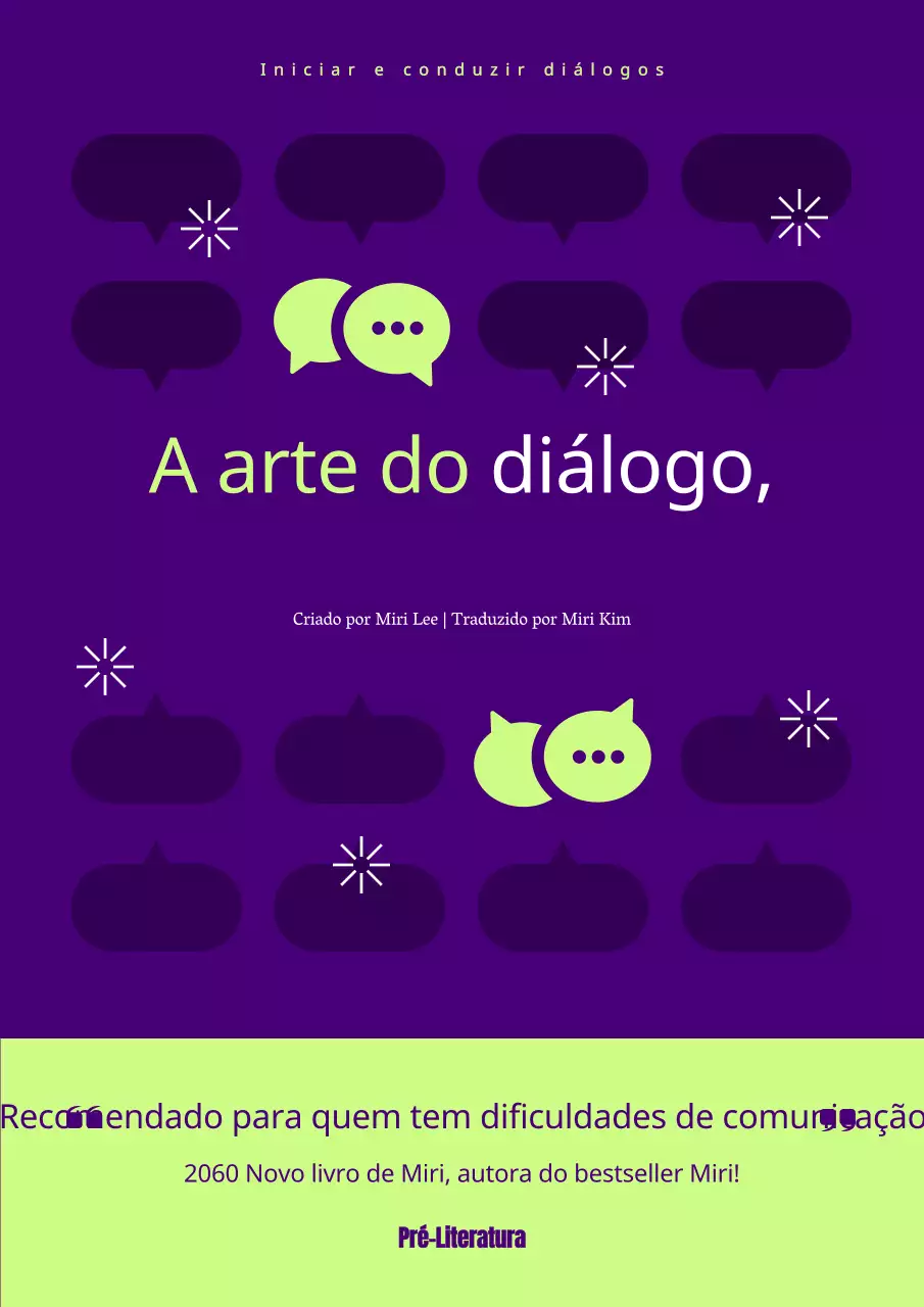 Capa técnica da conversação com detalhes em roxo e verde-limão