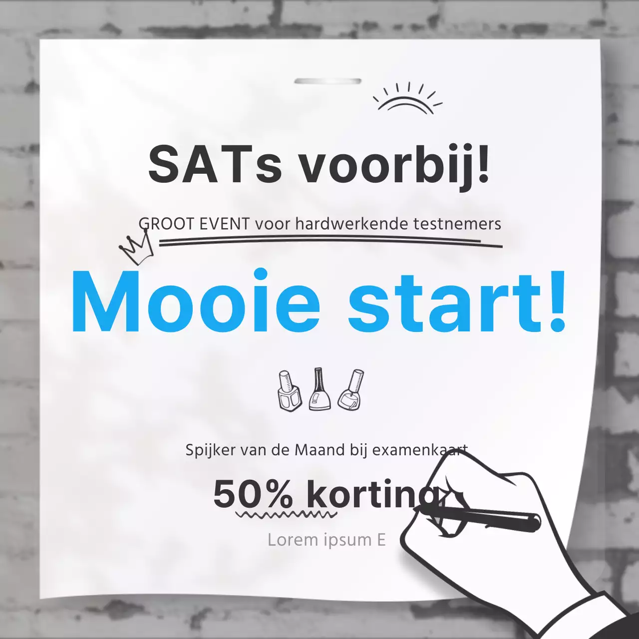 Zwart en lichtblauw behangconcept voor studentenkortingsevenement
