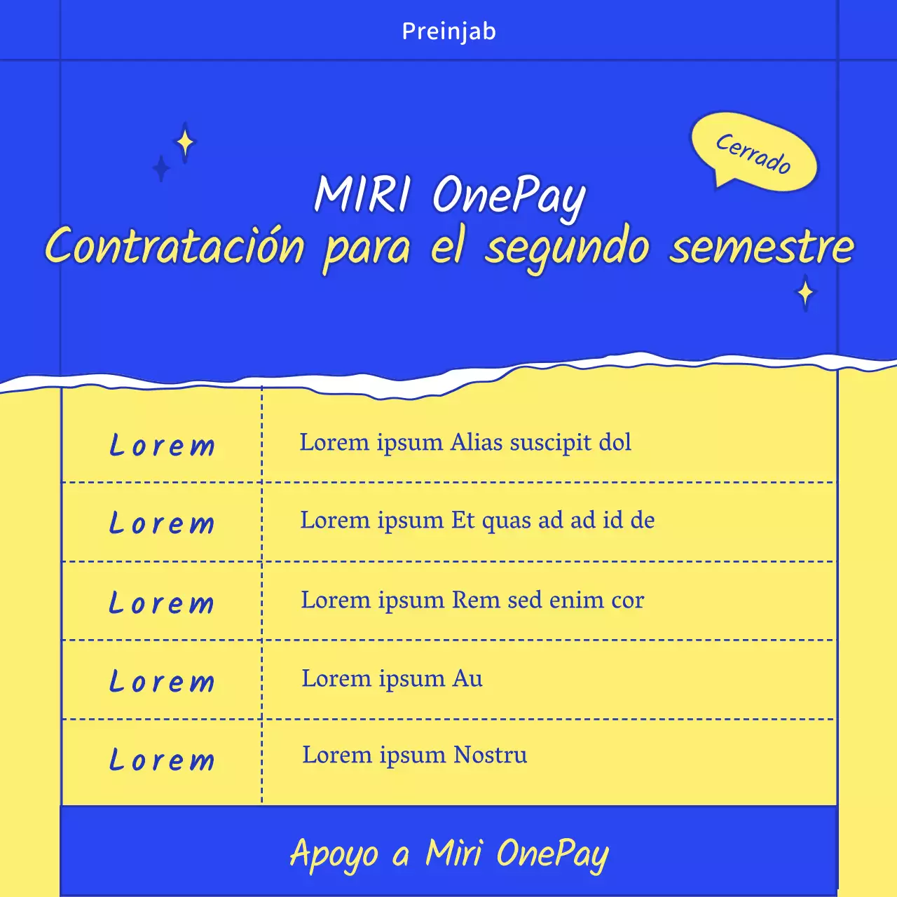 Ofertas de empleo corporativas con ilustraciones elegantes y a la moda en azul y amarillo.